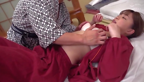 Asian milf gets fucked by two guys