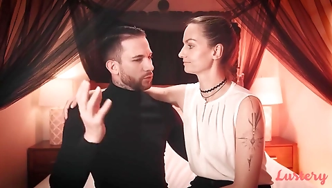 Sultry brunette hair shows off her feet