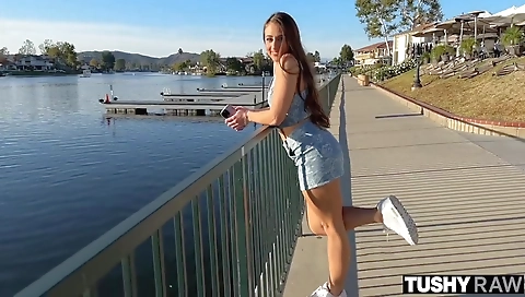 Sexy chick's big ass and cock deliveryman